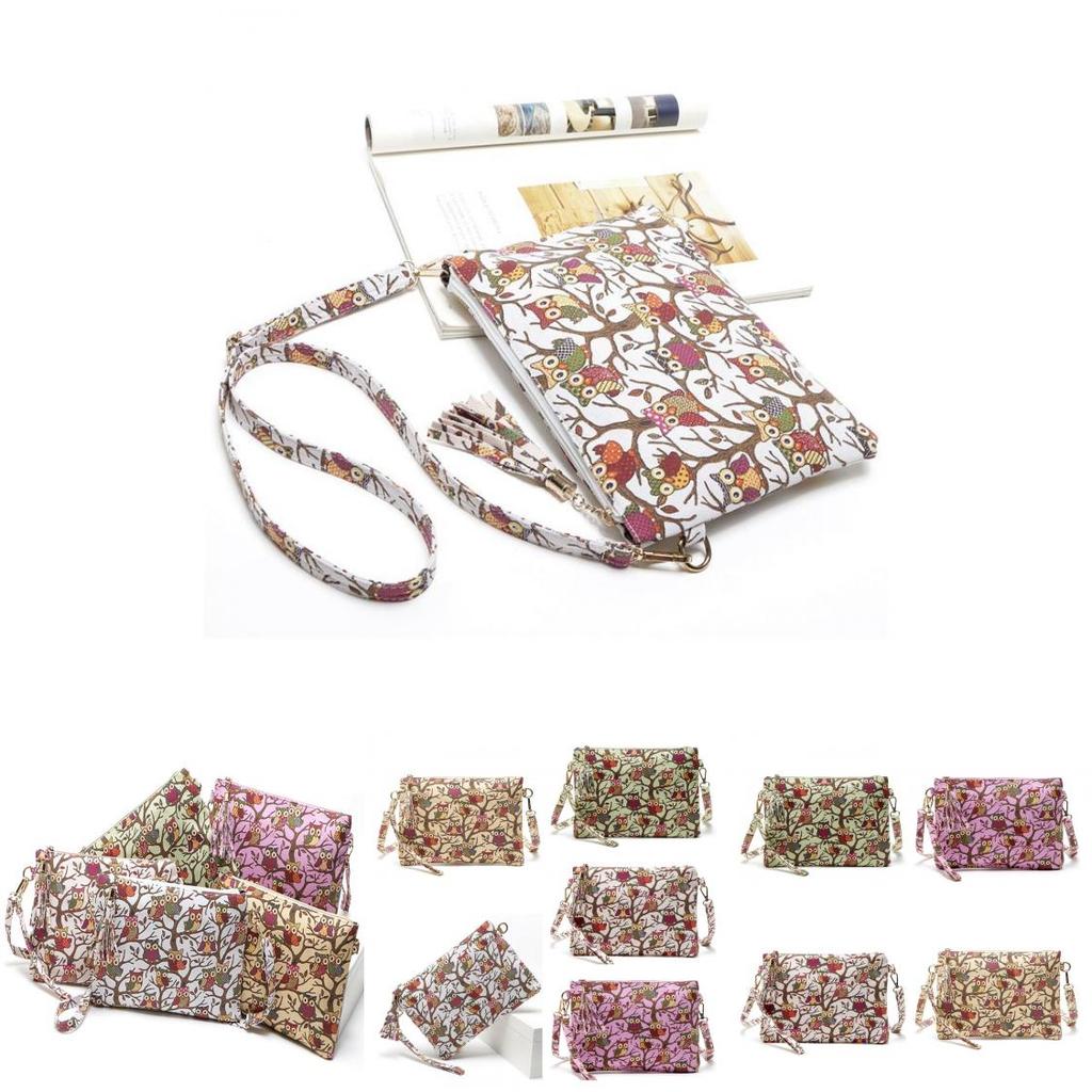 Cartoon Owl Canvas Crossbody Bag With Tassel And Zipper For Women**