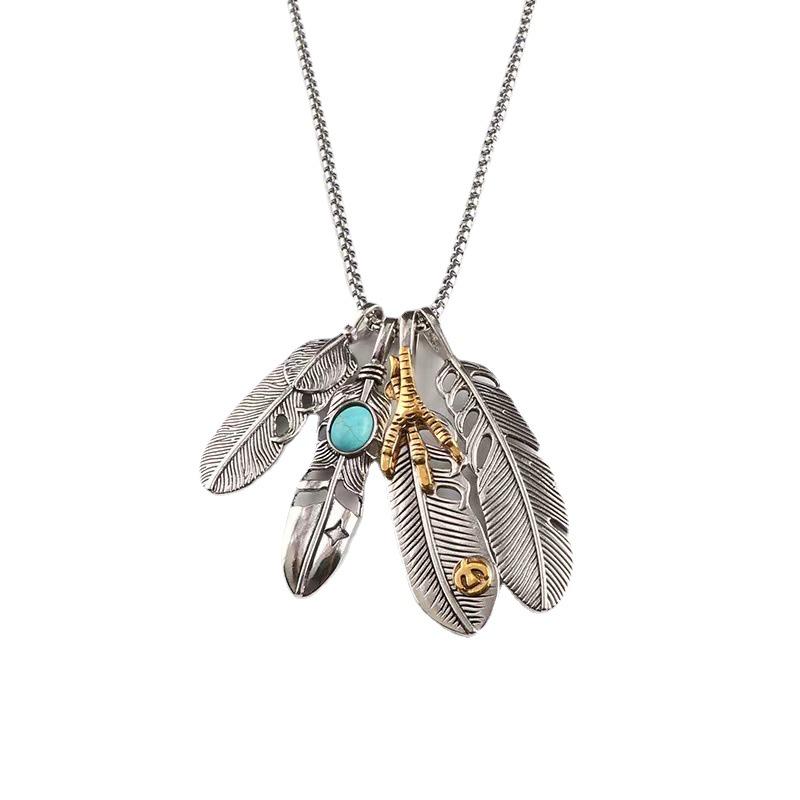 Takahashi Style Feather Pendant Necklace Set - European/American Hip Hop, Long Sweater Chain, Four-Piece Accessories