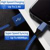 Fast Charge Braiding Cable, 8.86ft Super Long Charging Cable, Blue and Black Woven Outer Quilt, Suitable for Charging for IPhone 5-15 Mobile Phones.