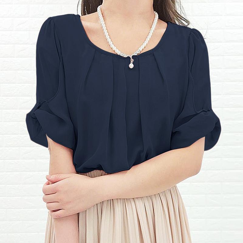 ZANZEA Blusa Casual de Verano para Mujer con Cuello Redondo y Manga Corta