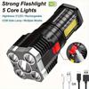 High Power LED Flashlight 5 Core COB Work Light USB Rechargeable Camping Torch Spotlight Waterproof 4 Modes Outdoor Lamp Lantern