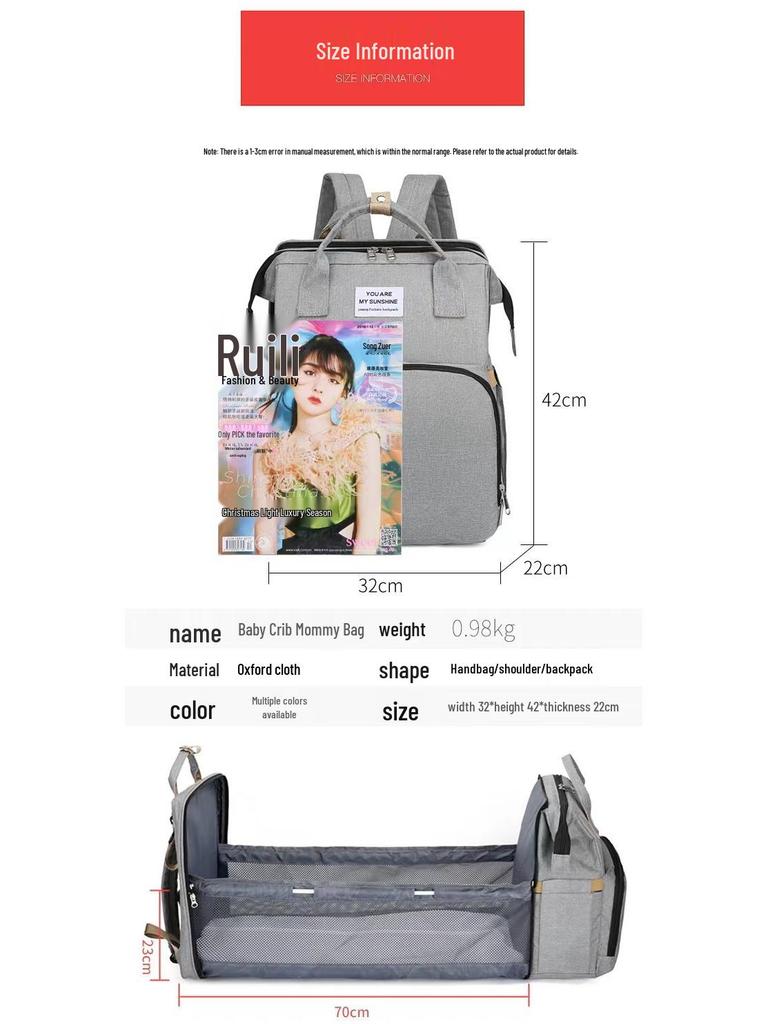 Portable Folding Mummy Bag: Lightweight, Large-Capacity Mother & Baby Backpack with Multi-purpose Bed Feature.