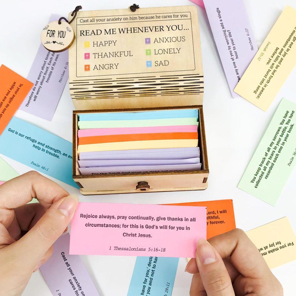 150 Cards Set Bible Verse Cards Handmade Bible Study Bible Verses Box Daily Inspiration Wooden Storage Church Events