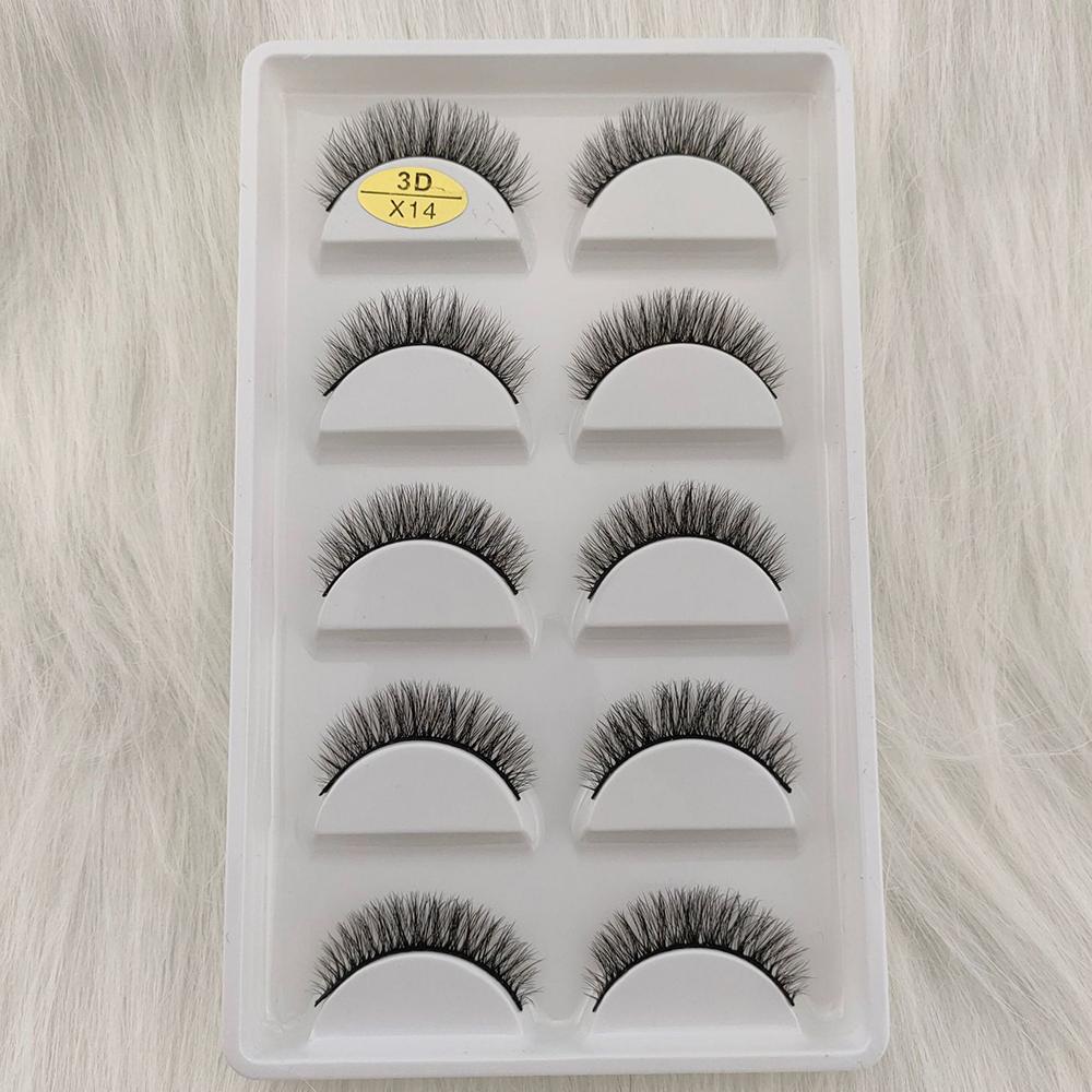 3D Nerz Falsche Wimpern 5 Paare Flauschiges Volumen Feine Wimpern Natürlich Aussehende Streifenbüschel für Party Tägliches Natürliches Nude-Make-up