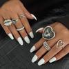8Pcs Set Luxury Temperament Geometric Metal Square Heart Acrylic Diamond Opening Rings For Women Jewelry Accessories