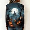 Women's Halloween Printed V Neck Long Sleeve Pullover Top Casual Lightweight Stretchy Shirt for Fall Seasonal Wear