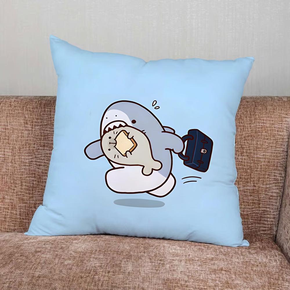 Cute Shark Cartoon Pillow Case For Home Bedroom Car Office Decoration Living Room Sofa Cushion Cover Suitable