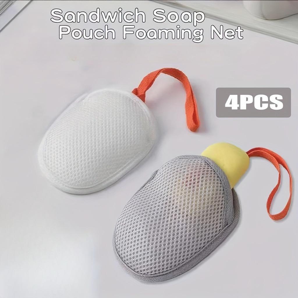 4 Stück Taschenseifenschaumnetz, Weißes Netz Reise Tragbar Seifenblatt Schaumnetz - Wiederverwendbares Badeseifenblatt Reinigungs-Schaumnetz