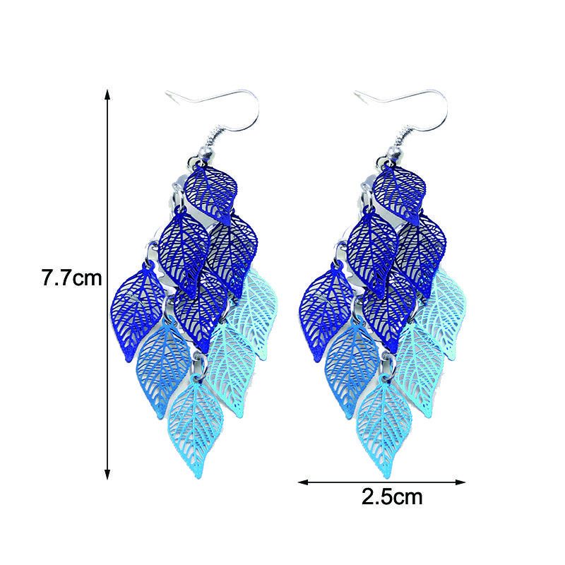 Vintage Hollow Leaves Drop Earrings for Women Bohemian Colorful Long Dangle Earrings 2024 Fashion Zircon Boucle Oreille Femme