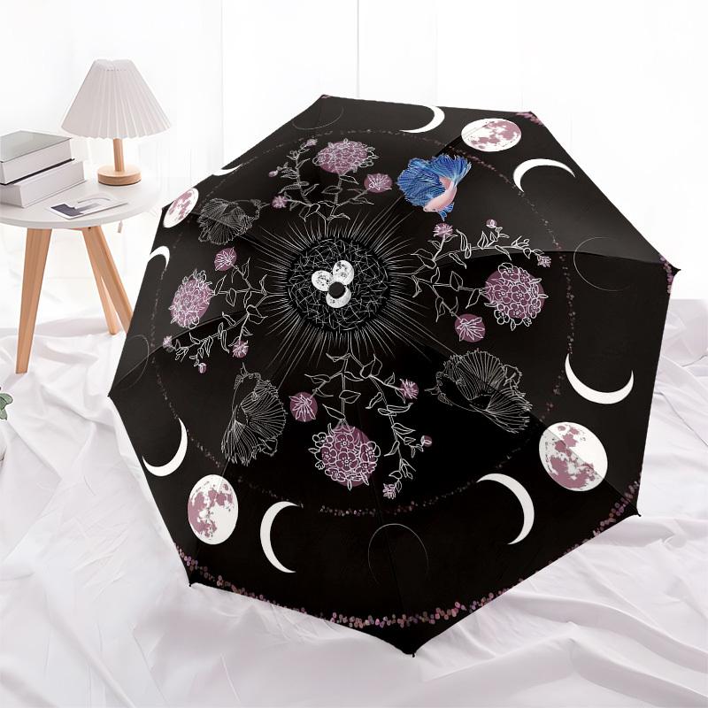 1pc Moon Phases Floral Mandala Art Print Umbrella with Plastic Handle,Suitable for All Seasons Home Travel Outdoor UmbrellaB2038