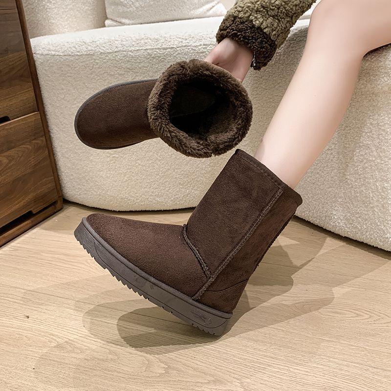 Sangpo snow boots fur integrated medium boots 2025 winter non-slip velvet high boots Northeast warm cotton shoes