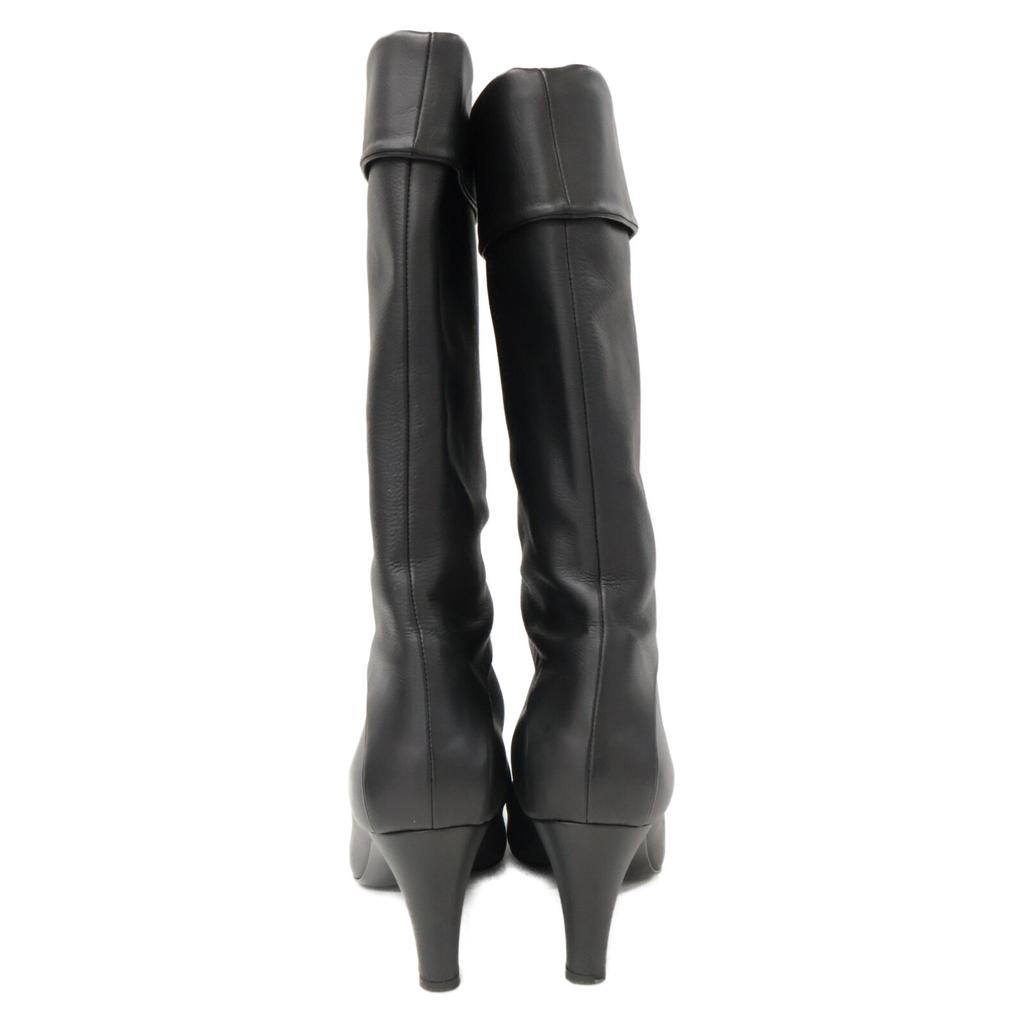 CHANEL [Excellent Condition] G36438 CC Logos Leather Heel Long Boots/ shoes 36 1/2 blackUsed