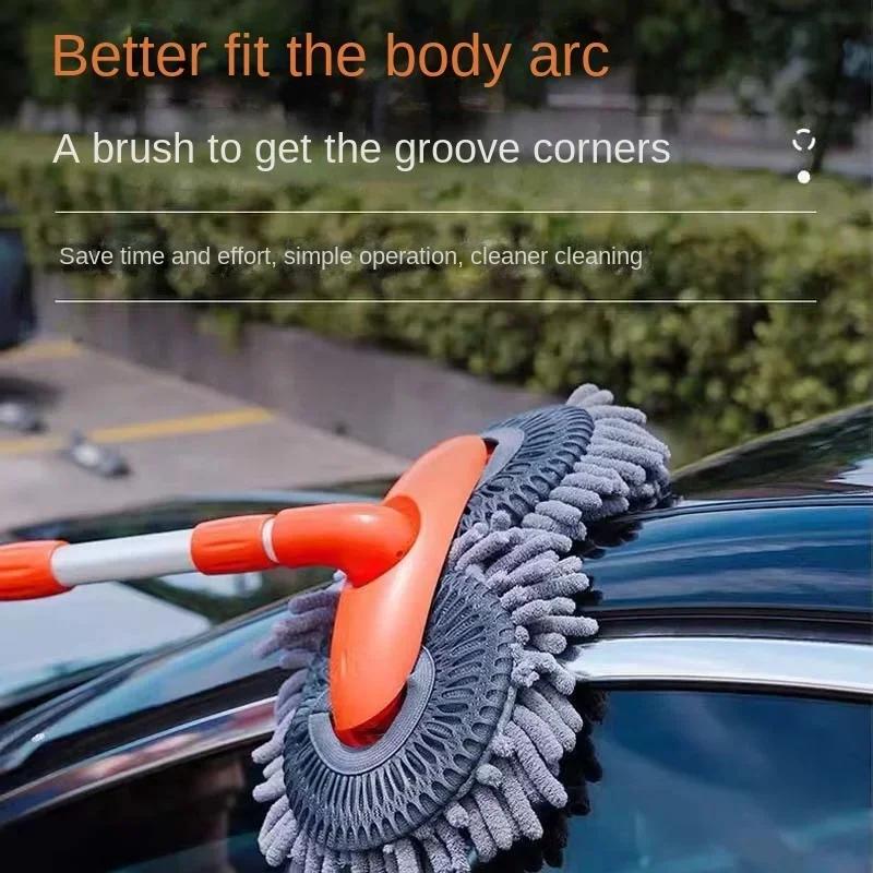 Car Washing Mop with Rotating Double Brush Head Telescopic Retractable Design Double Layer Car Wash Brush for Easy Cleaning Rags