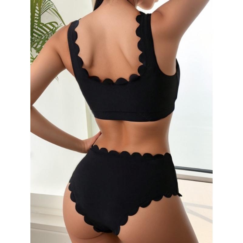 Dames Sexy Effen Kleur Hoge Taille Split Bikini Badpak Voor Vakantie