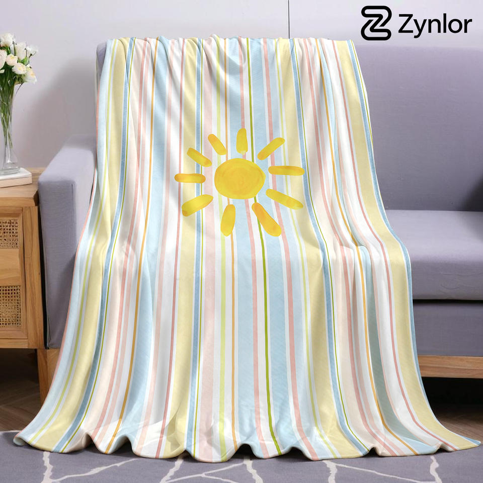 Sun Stripe Cartoon Anime Print Flannel Blanket Soft Warm Throw for Kids Bedroom Sofa Bed Christmas Office Car
