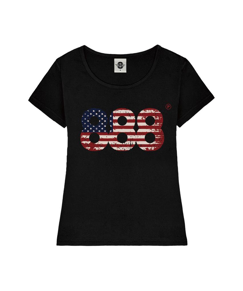 PRIMATE Usa Number.888 Women'S U-Neck Slim Fit Short Sleeve T-Shirt 6 Colors
