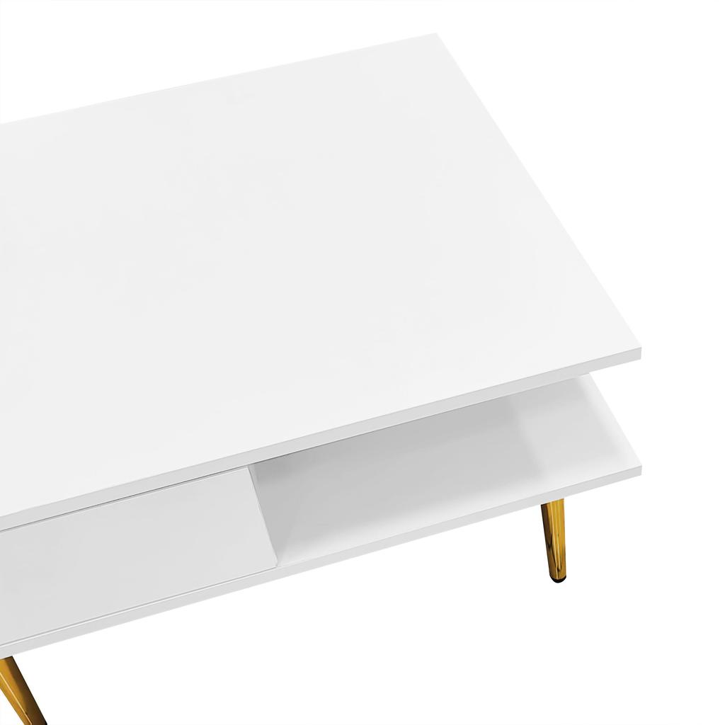 Couchtisch Weiß Hochglanz, Moderner 2 Schubladen, 2 offenen Fächern, Quadrat Kaffeetisch Sofatisch Wohnzimmer, Homeoffice, Griffsloses Design