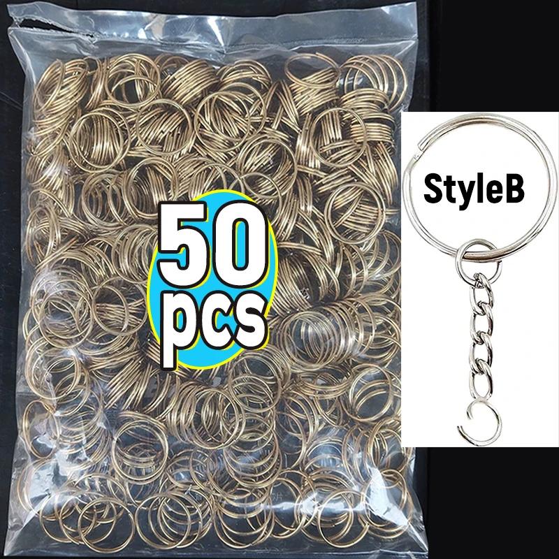 50 100Pcs Stainless Steel Metal Blank Keyring Keychain Split Rings Diy Keyfob Keys Ring Lobster Clasp Key Pendant Chains Buckles