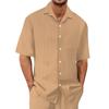 Men's Summer Hawaiian Solid Color Stripe Textured Breathable Loose Button Shirt
