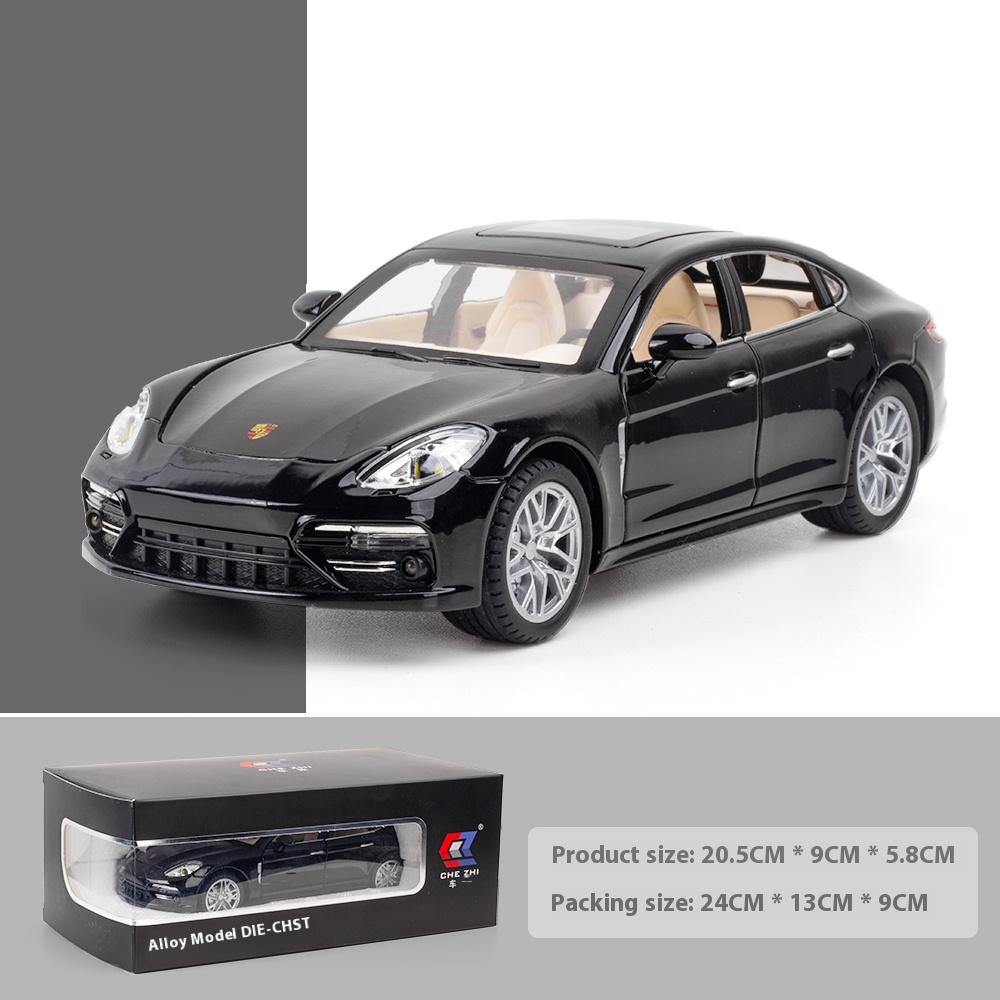 

1/24 Porsche Panamera Металлическая литая модель спортивного автомобиля Симуляция Звук и свет Модель седана Можно собирать Украшения для мальчиков Подарки на день рождения чёрный