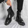 British Style Men's Medium and High-top Leather Shoes Brock Business Casual Short Boots Fashionable Retro Pointed Heightening Martin Boots