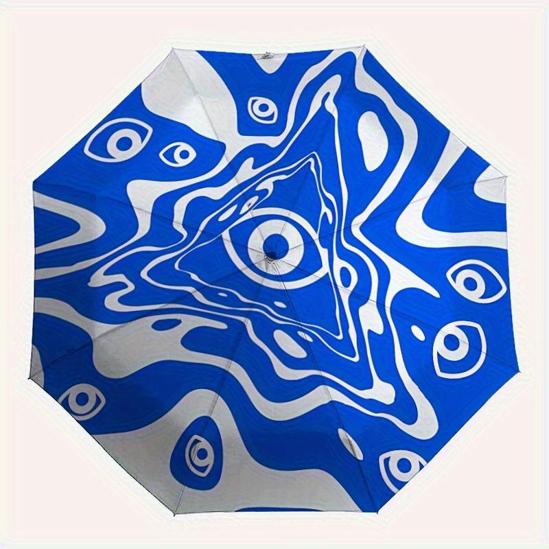 

1pc Blue Wave Pattern Automatic Folding Umbrella, Portable & Foldable Design with 8 Ribs, Casual Outdoor Accessory Halloween and Christmas g