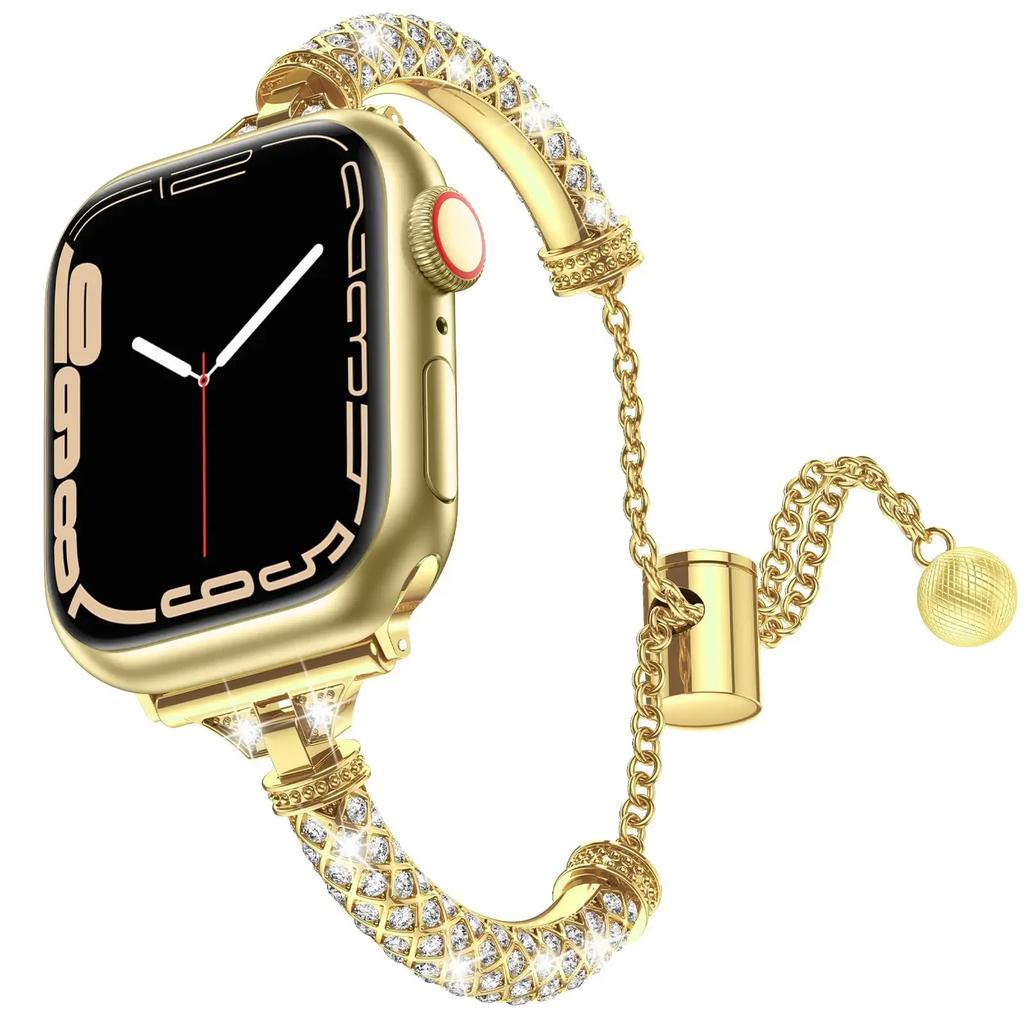 Bling Band Compatible with Apple Watch Band Dressy Metal Bracelet with Rhinestone Bumper for iWatch Series Ultra 8 7 6 5 4 3 2 1