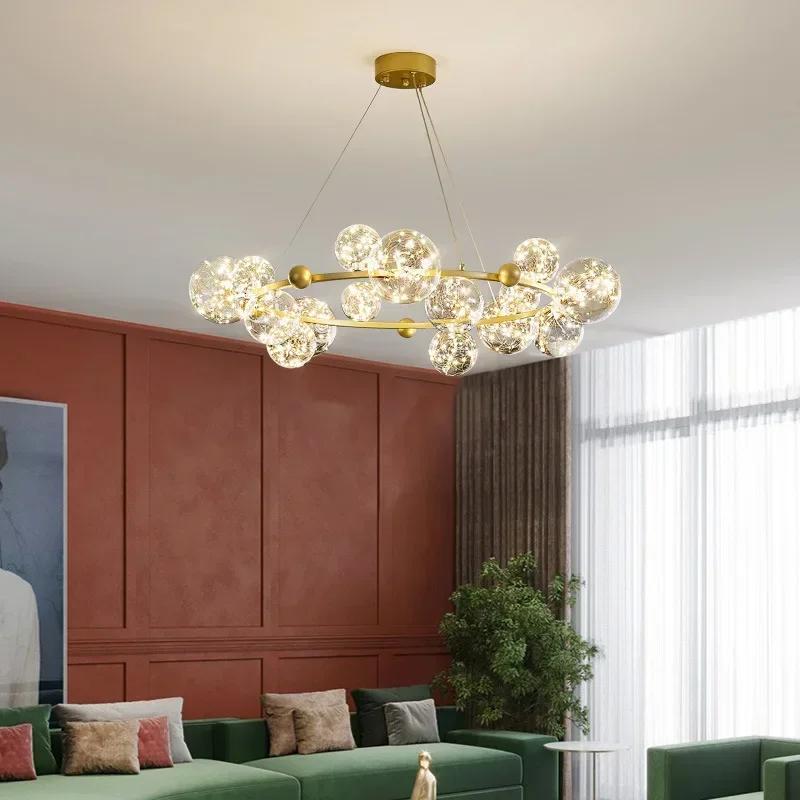 Nordic Living Room Chandelier Full of Stars Restaurant Lamp Modern Net Celebrity Ring Magic Beans Creative Bedroom Pendant Light