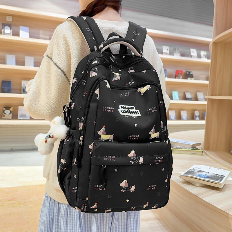 Tecknat tryck Student Skolväska Damryggsäck Stor Kapacitet Ryggsäck