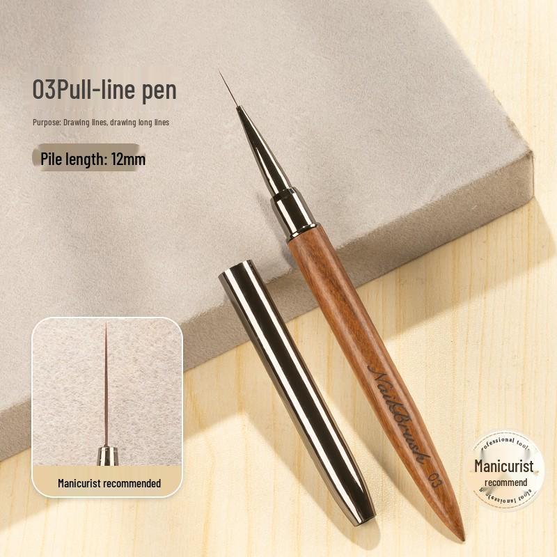 Premium Nail Art Gel Brush with Japanese Sandalwood Handle - Round & Flat Heads