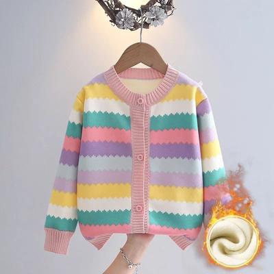 Girls' Sweater Jacket Autumn and Winter Style Thickened and Fashionable Girls' Knitted Sweater Children's