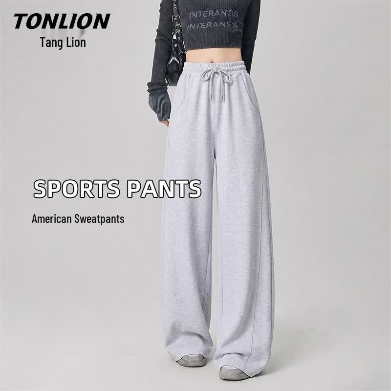 TonLion Women's American Style Drawstring Wide-Leg Pants