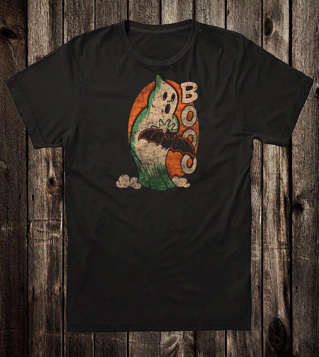 Retro Halloween Tee T Shirt Vtg Art Goth Spooky Boo Ghost Cartoon Bat XL