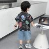 2026 Boys' Korean Style Summer Set: Colorful Dinosaur Print Tee & Denim Shorts
