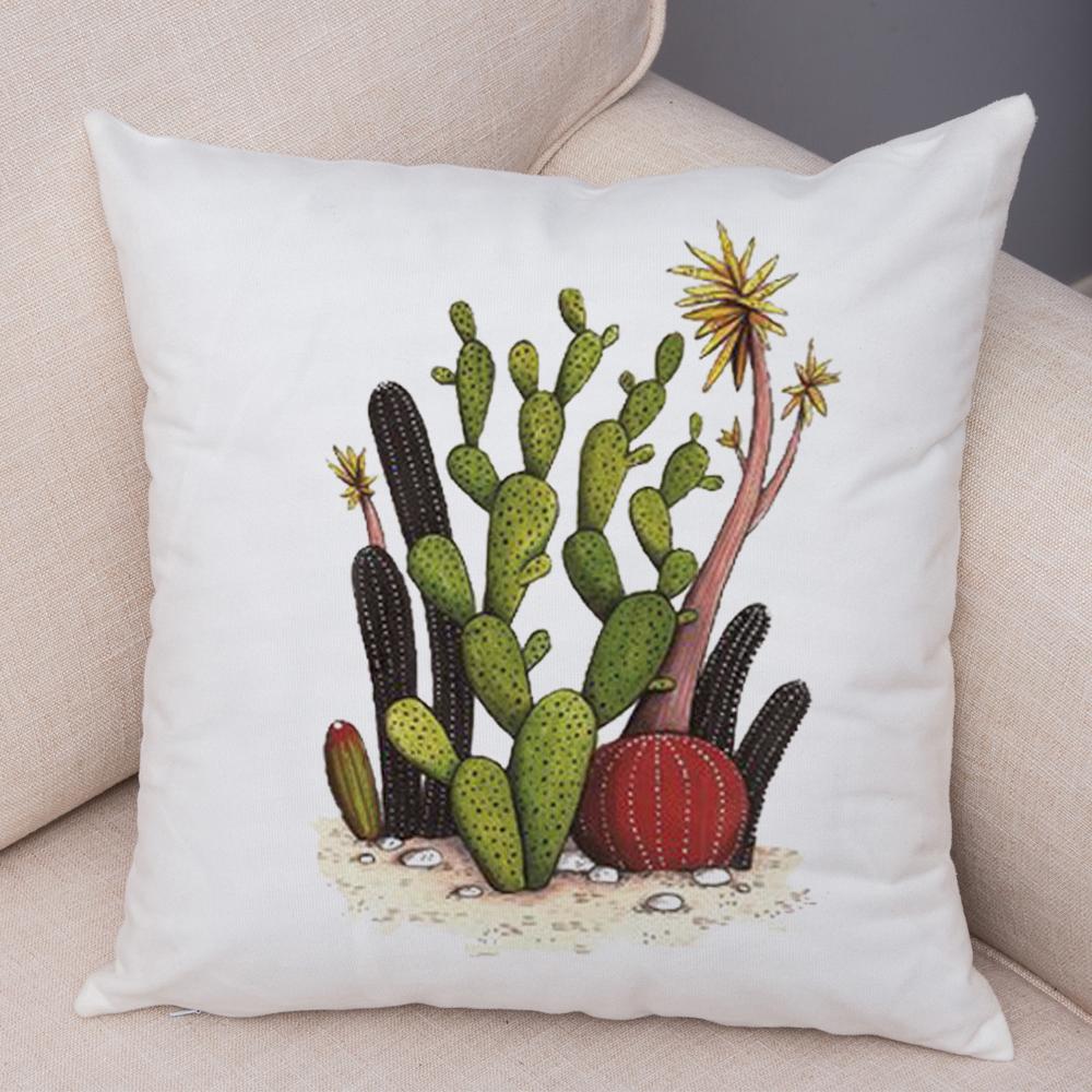 Botanical Garden Pillow Cover Mixed Succulents Cacti and Wildflowers Design Soft Square Cushion for Living Room 45x45cm