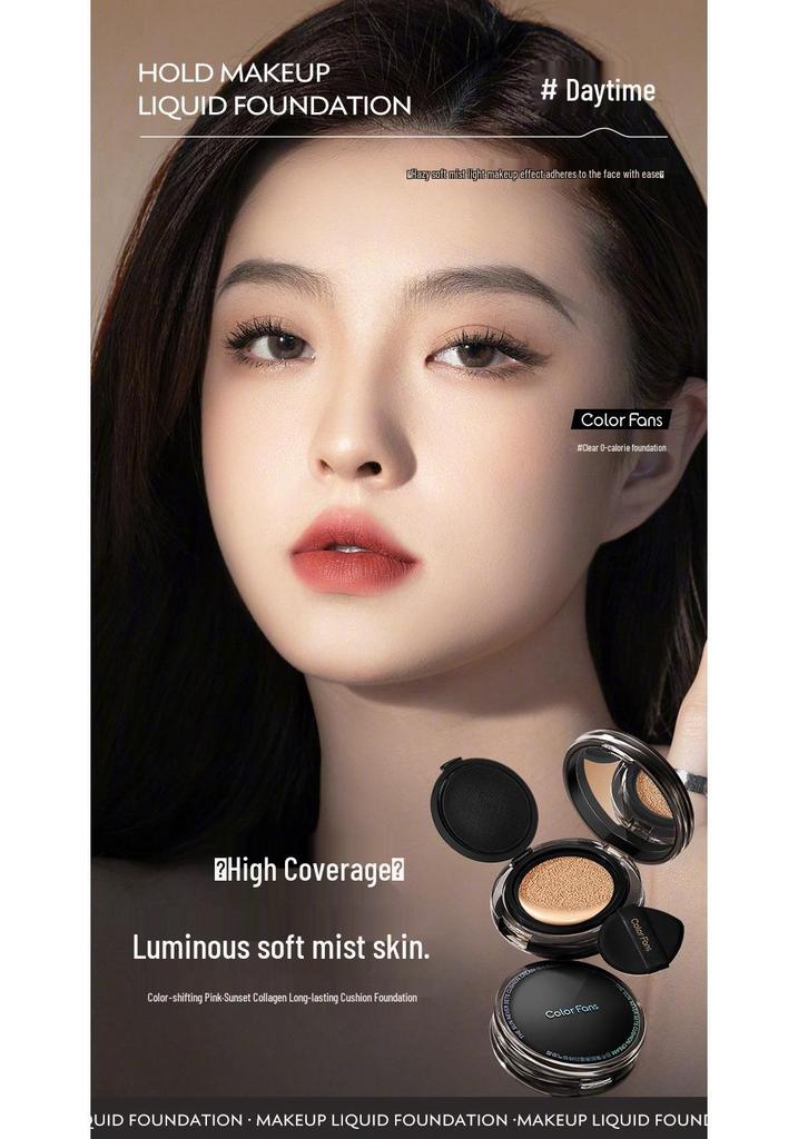 Mixed Color Day-to-Night Long-Lasting Collagen Cushion Foundation: Waterproof, Sweat-Proof, Non-Transferring, Concealing & Anti-Wrinkle.