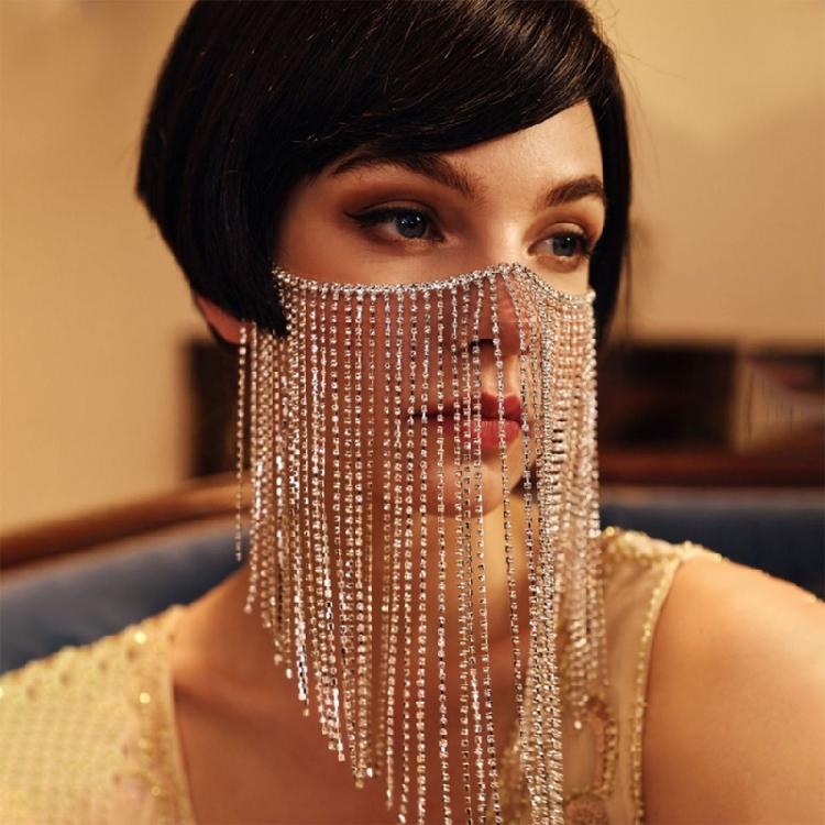 Vintage Face Chain Blingbling Mask Chain Bridal Headpiece Glistening Crystal