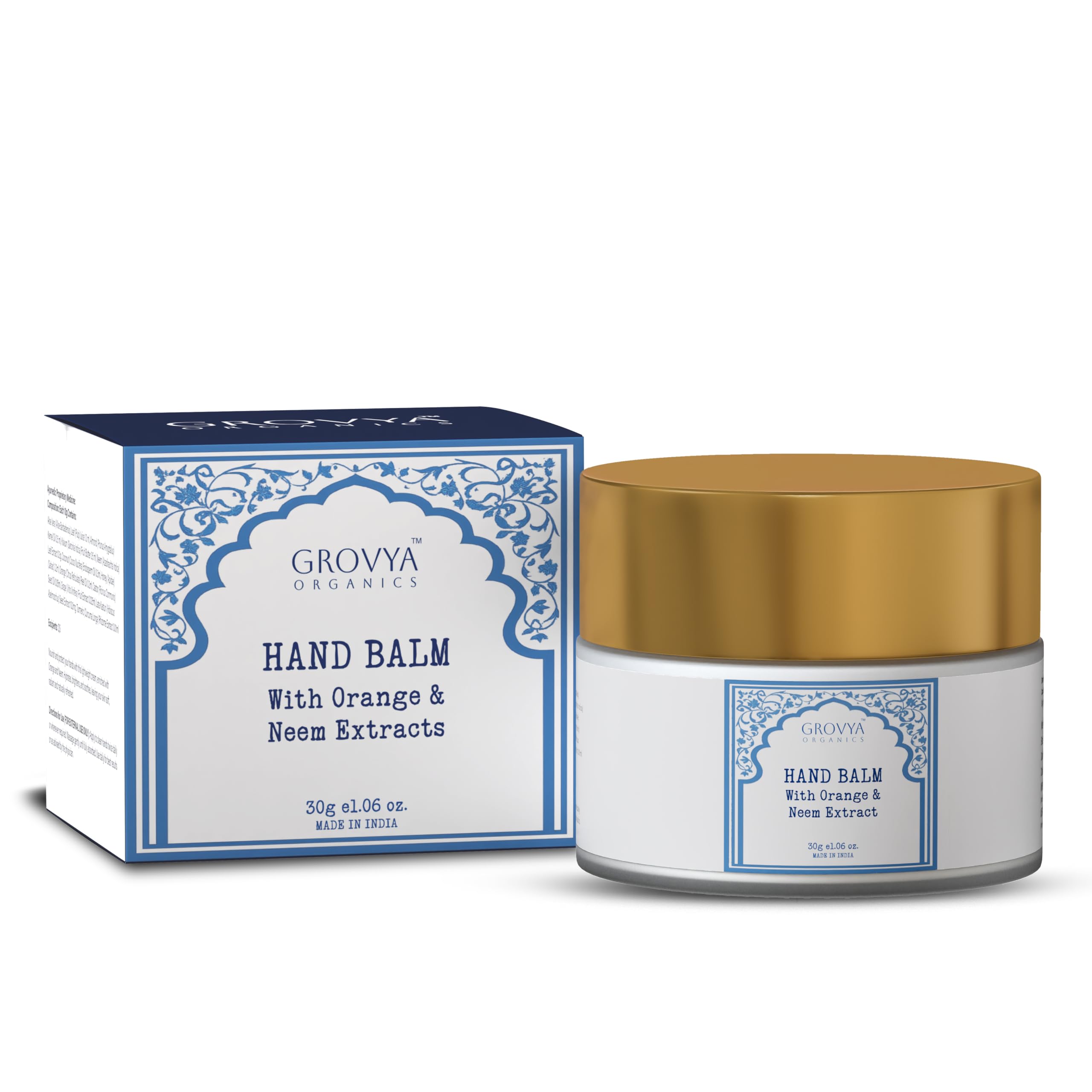 Grovya Organics Бальзам для рук с экстрактом апельсина и нима | Аюрведический крем для рук с алоэ вера, миндальным маслом и медом | Увлажняющий уход за руками для мягкости,