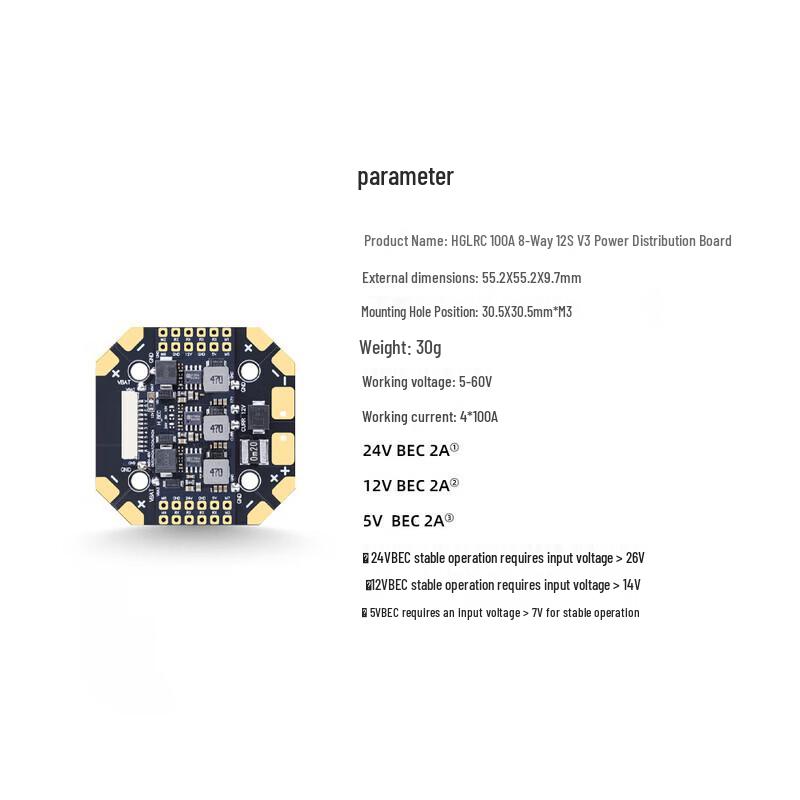 HGLRC 100A 8-Way 12S V3 Power Distribution Board