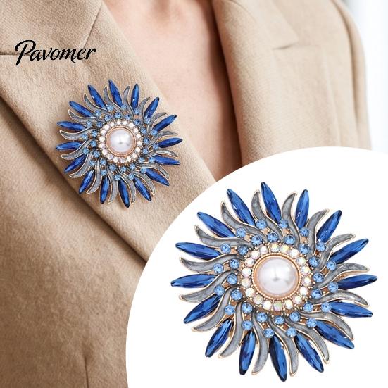 Daily Wear Brooch Retro Rhinestone Sunflower Pin, Floral Lapel Pin with Faux Decorative Alloy Pearl, Metal Flower Badge for Women, Clothing