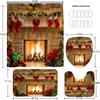 4PCS Christmas Fireplace Shower Curtain Sets, Christmas Tree Stocking Shower Curtain Sets with Rugs, Toilet Lid Cover and Bath Mat for Bathroom Set