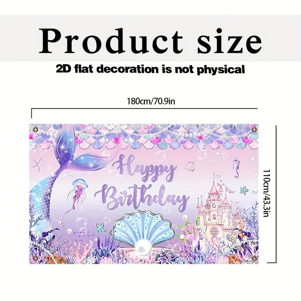 2D plane 1 piece of mermaid birthday underwater background fabric photo booth props featuring princess castle scales