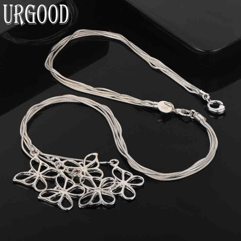 925 Sterling Silver Wedding Jewelry Snake Chain Butterfly Necklace