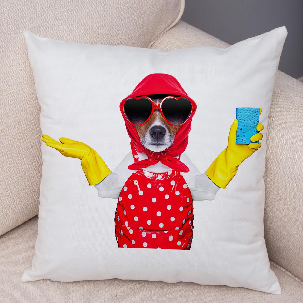 Funny Jack Russell Terrier Cushion Cover Cartoon Dog Wearing Hat Sunglasses Print Soft Living Room Sofa Home Decor Pillow Case 40x40cm