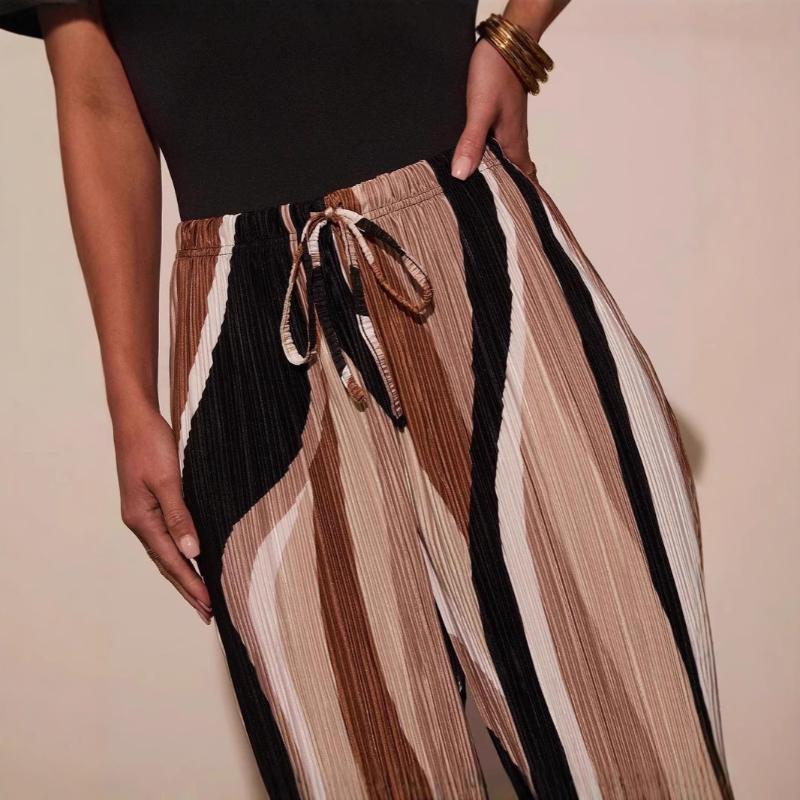 Women's High Waist Elastic Waist Abstract Print Pants Pleated Wide Leg Pants