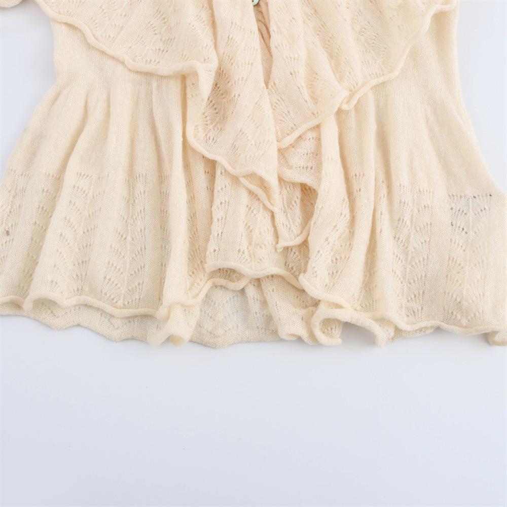 2025 Spring Women's V-Neck Knit Top with Layered Decoration - Sweet and Simple Style