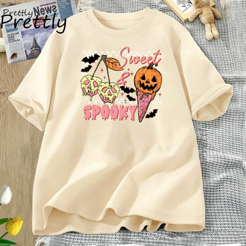 Sweet and Spooky Halloween Tshirt Trendy Halloween Ice Cream Tshirt Funny Spooky Season Fall Tee Unisex Women Short Sleeve Clothes