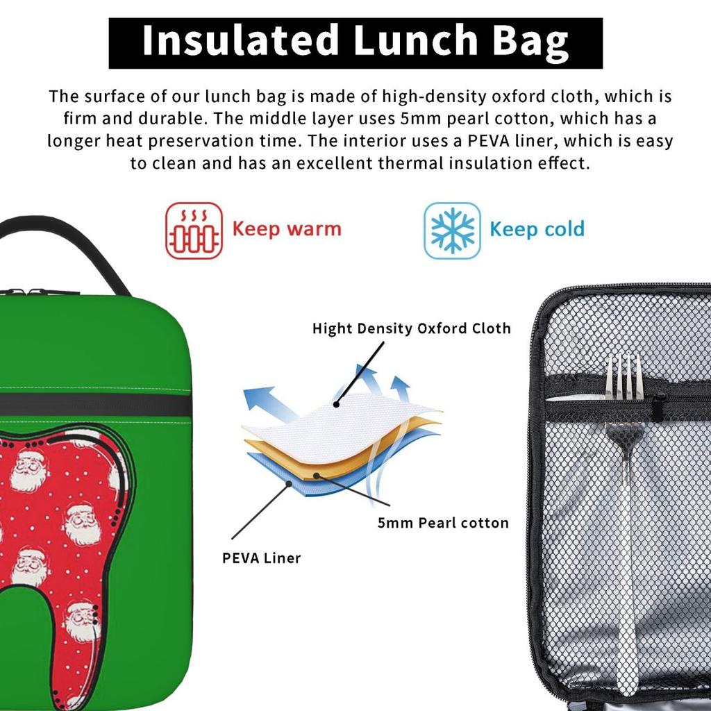 Christmas Tooth Dentist Dental Assistant Hygienist Insulated Lunch Bag for Kids School Cooler Thermal Food Box Tote Lunch Boxes