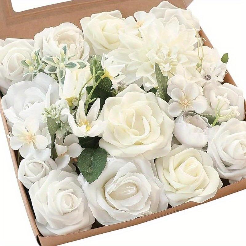1Pc Artificial Flower Rose Gift Box Birthday Wedding Flower Head with Rod DIY Bridal Bouquet