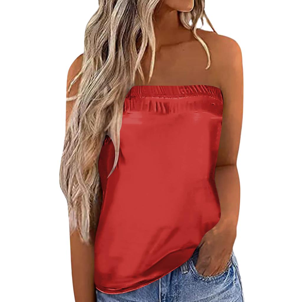 Top de Verano Sexy para Mujer sin Tirantes Hombros Descubiertos Banda Elástica